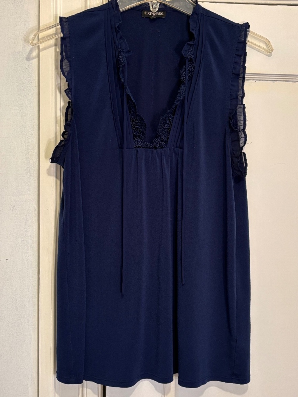 Express Navy Blue Top Blouse with Ruffles